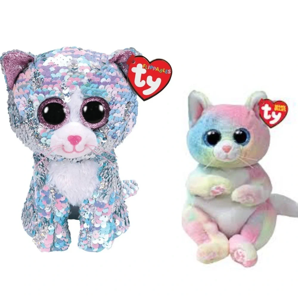 Ty Flippables Whimsy Sequin Cat Plush & Ty Jenni the Rainbow Cat